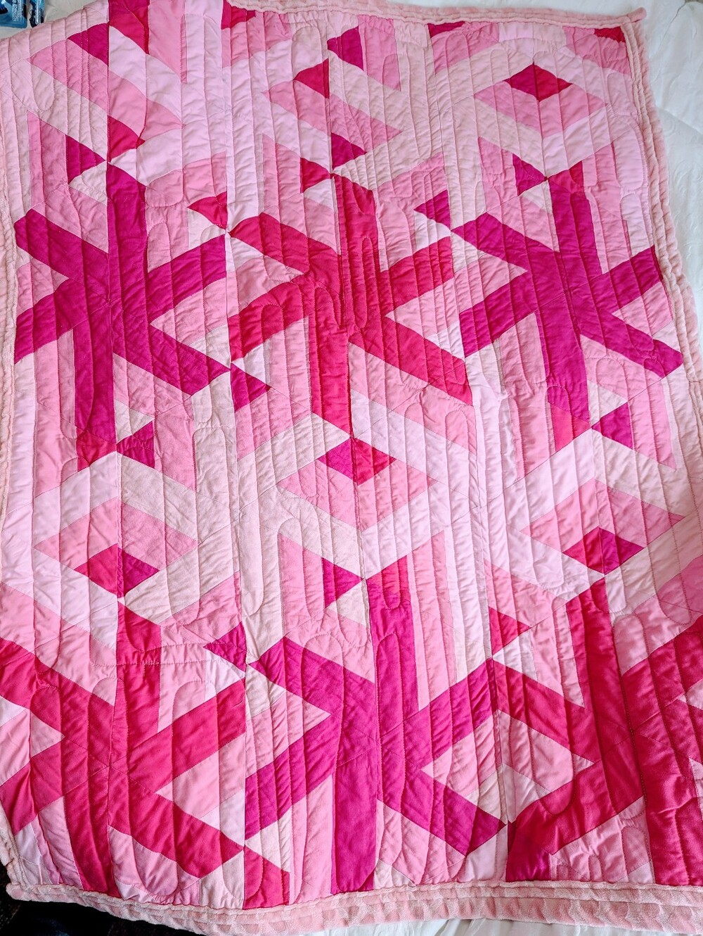 Hand Made Pink Baby Quilt Machine Quilted  35" X 46"